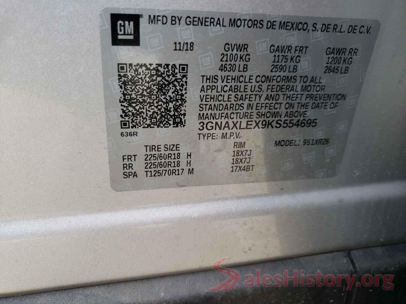 3GNAXLEX9KS554695 2019 CHEVROLET EQUINOX