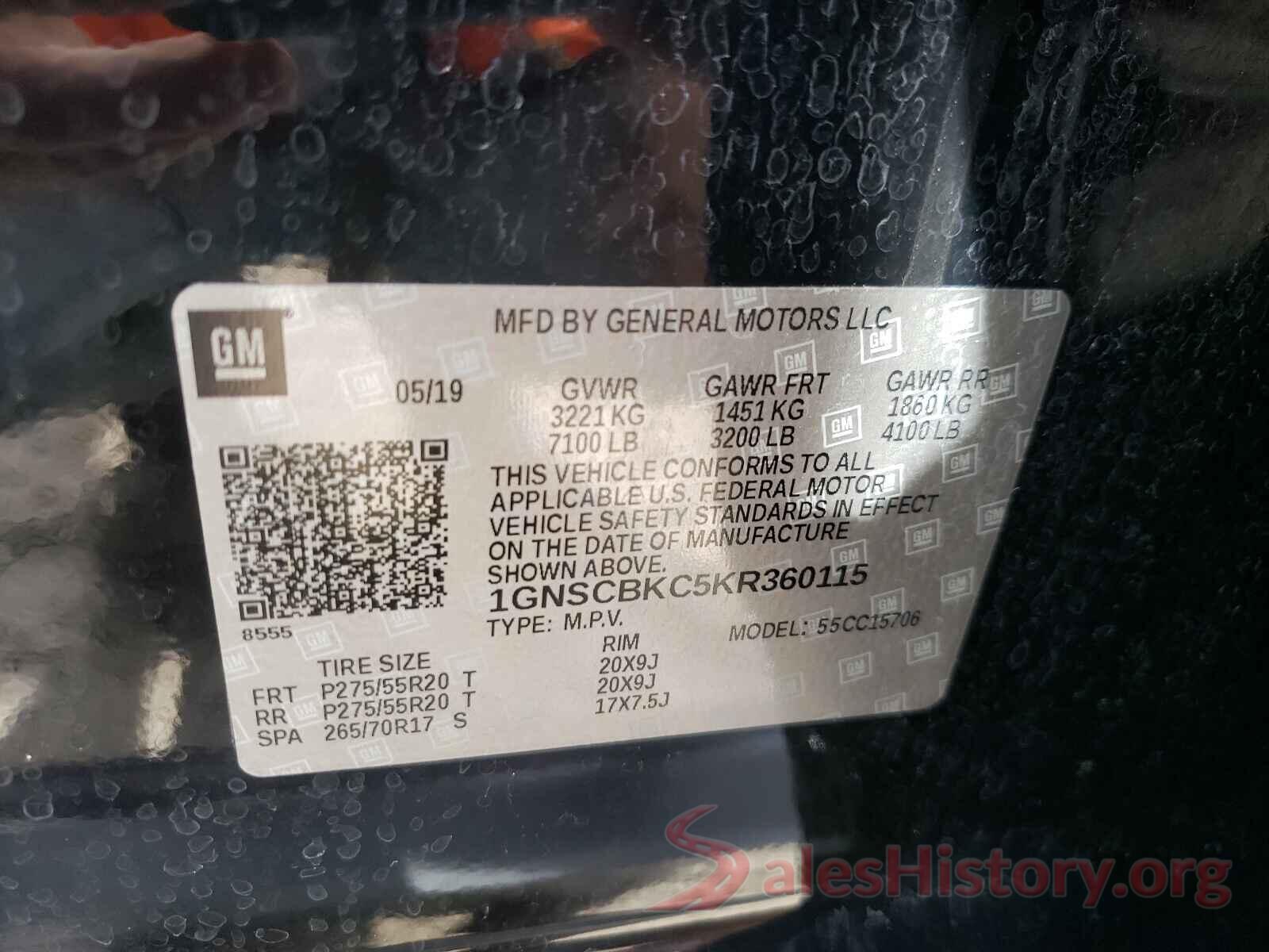 1GNSCBKC5KR360115 2019 CHEVROLET TAHOE