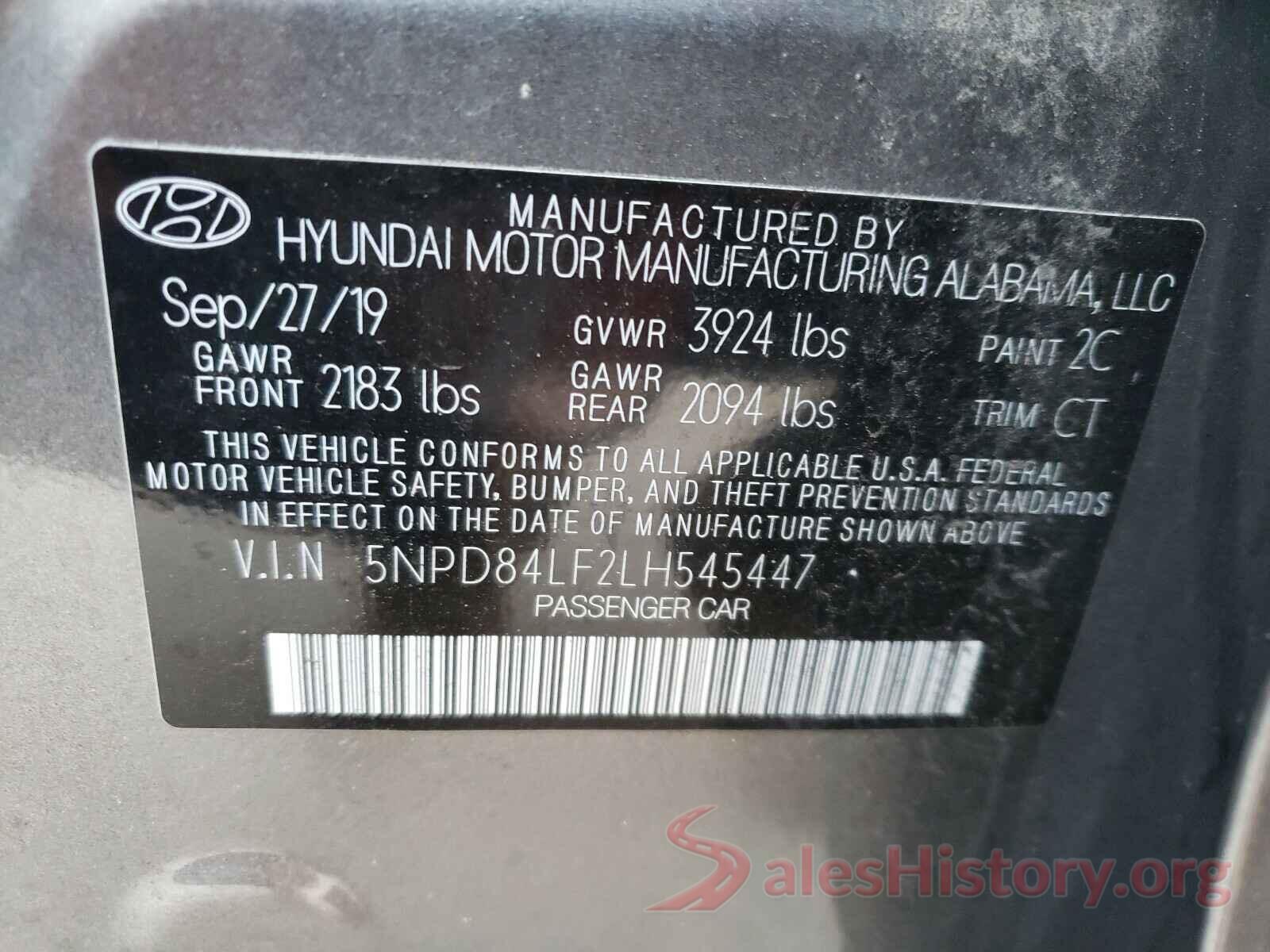 5NPD84LF2LH545447 2020 HYUNDAI ELANTRA