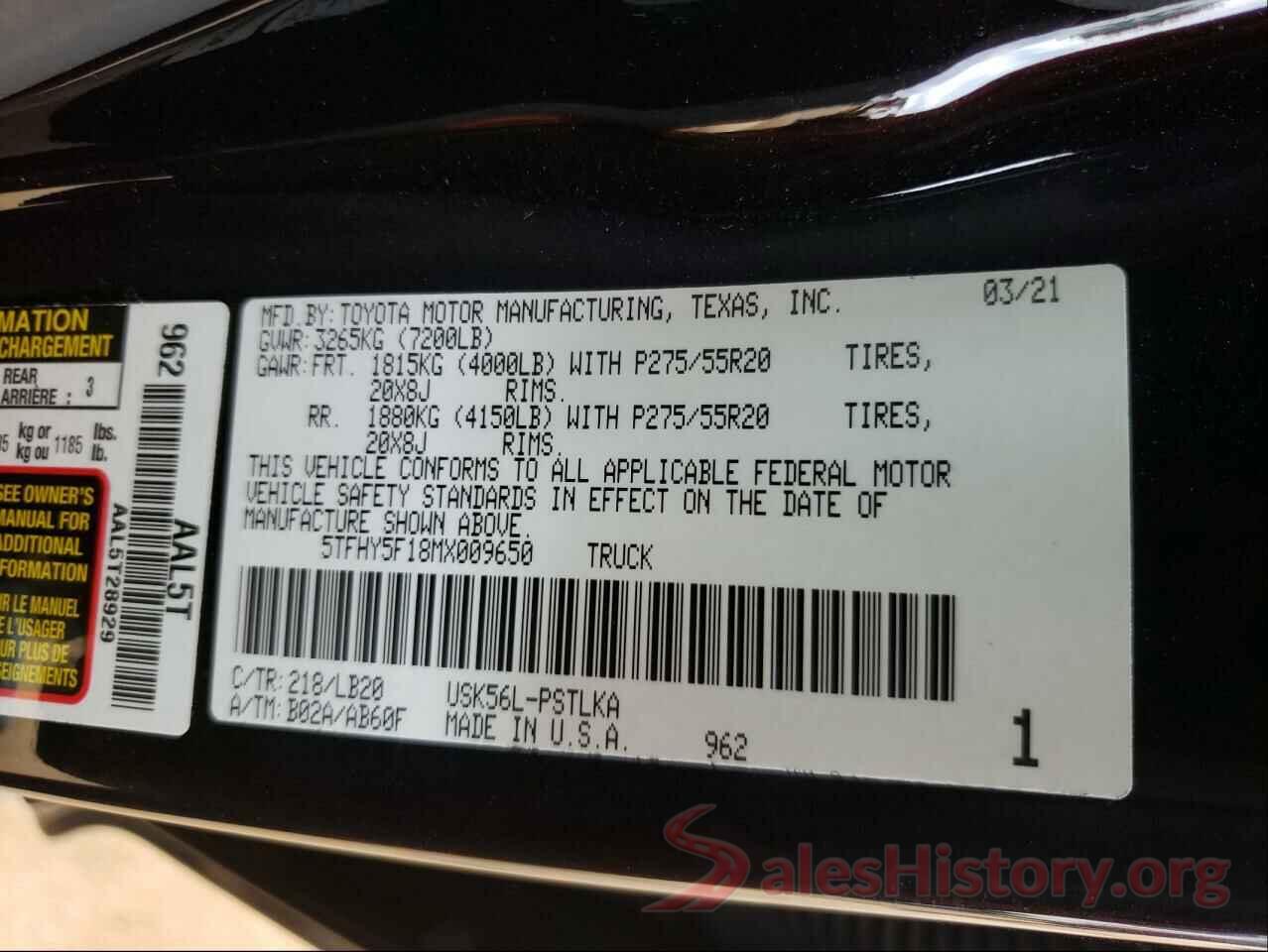 5TFHY5F18MX009650 2021 TOYOTA TUNDRA