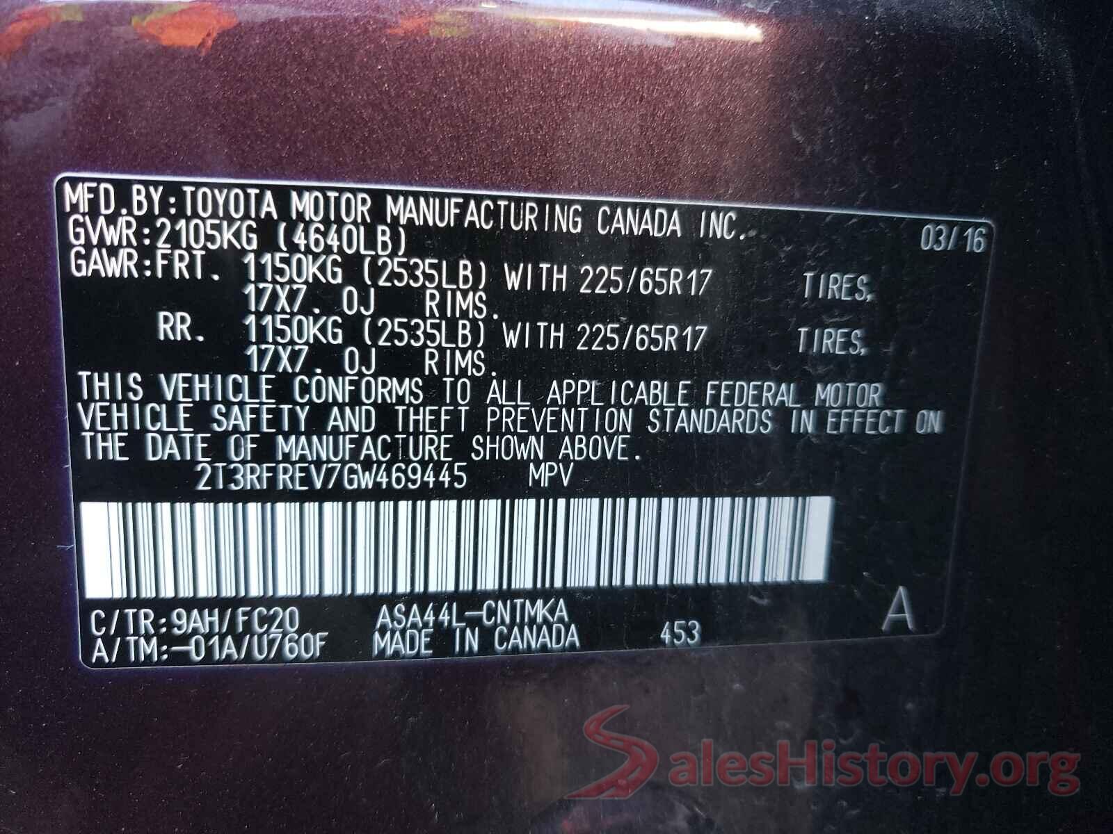 2T3RFREV7GW469445 2016 TOYOTA RAV4