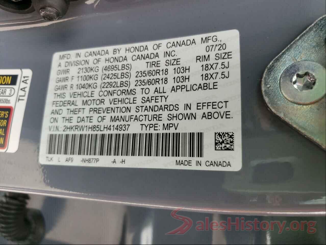 2HKRW1H85LH414937 2020 HONDA CRV