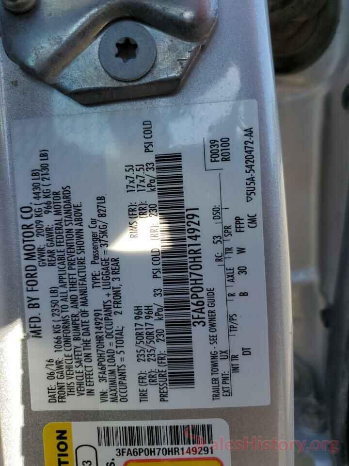 3FA6P0H70HR149291 2017 FORD FUSION