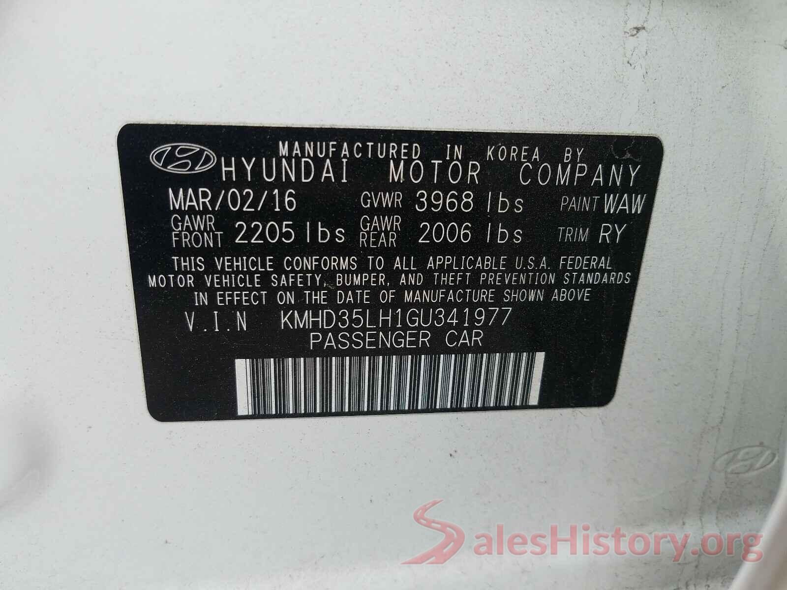 KMHD35LH1GU341977 2016 HYUNDAI ELANTRA