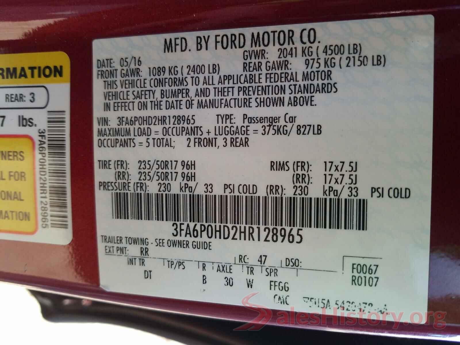 3FA6P0HD2HR128965 2017 FORD FUSION