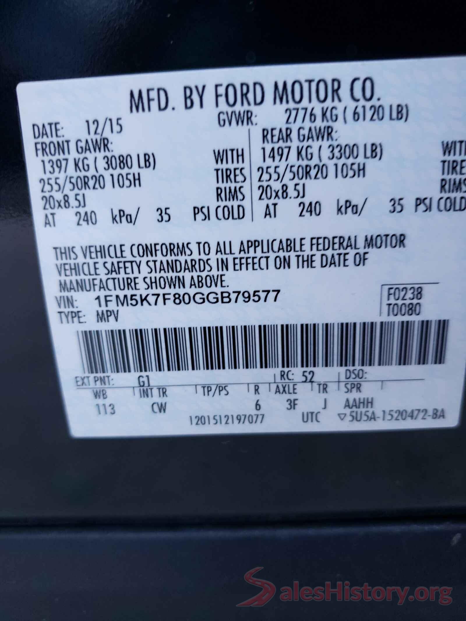 1FM5K7F80GGB79577 2016 FORD EXPLORER