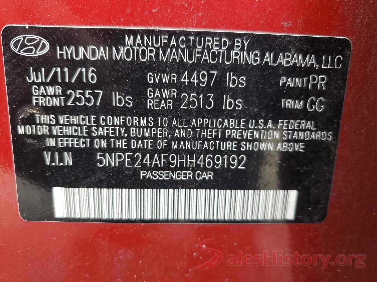 5NPE24AF9HH469192 2017 HYUNDAI SONATA