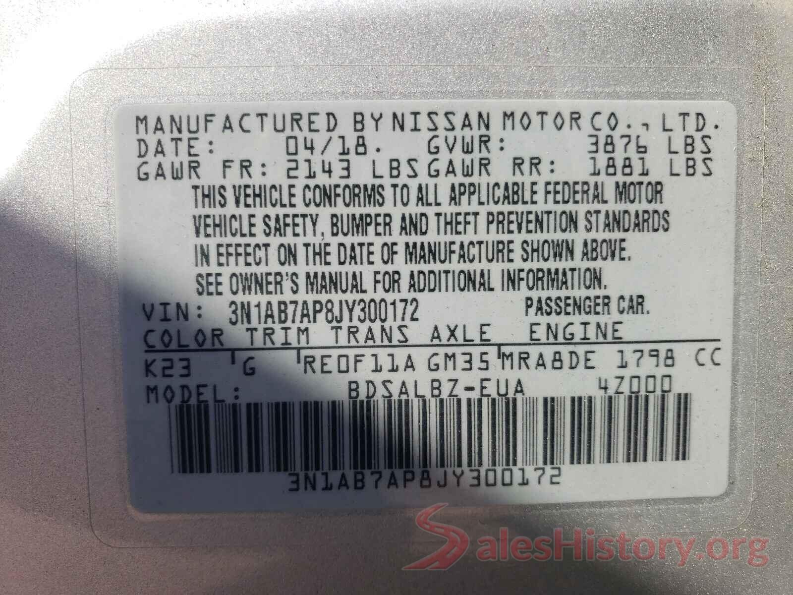 3N1AB7AP8JY300172 2018 NISSAN SENTRA