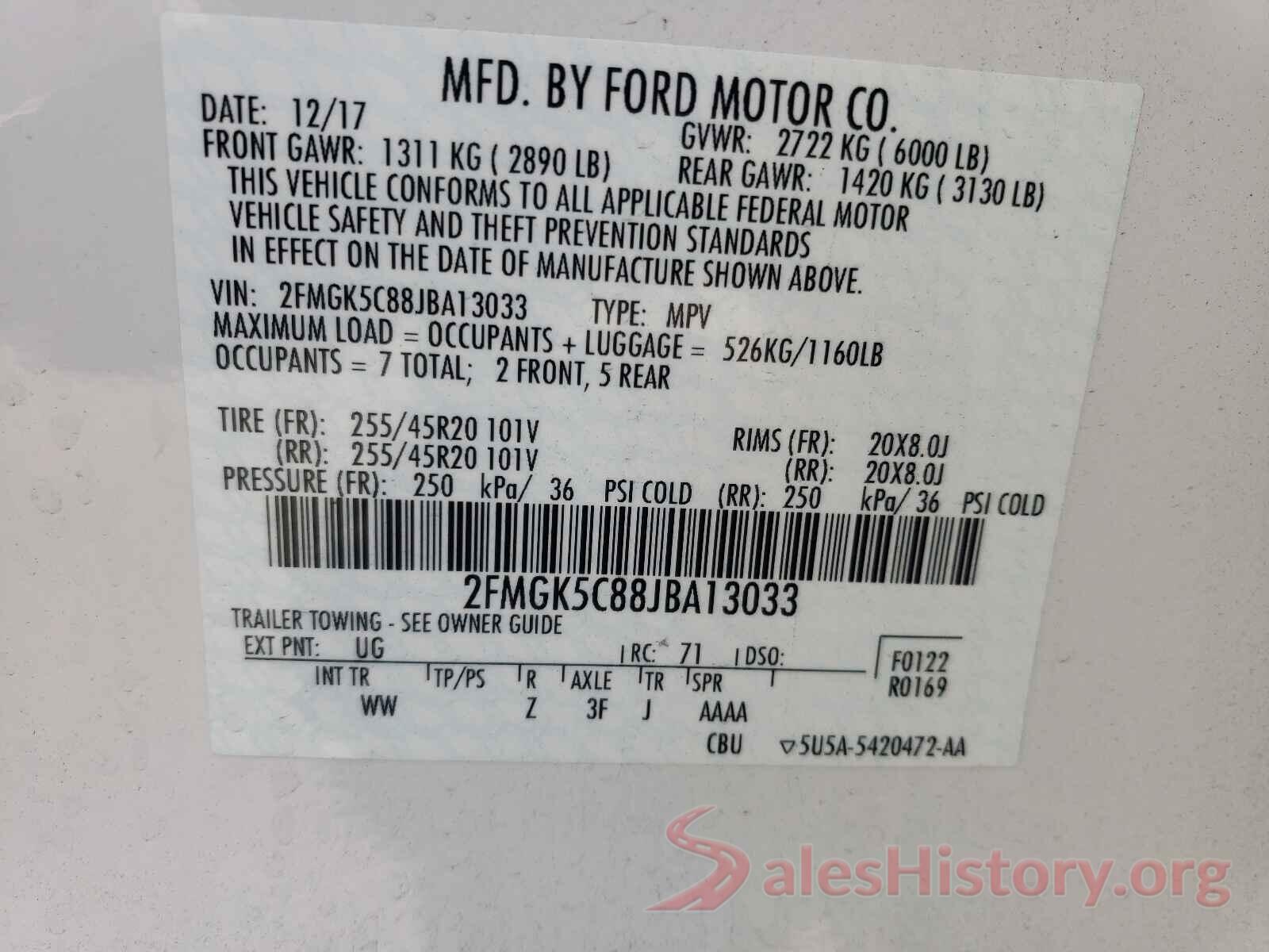 2FMGK5C88JBA13033 2018 FORD FLEX