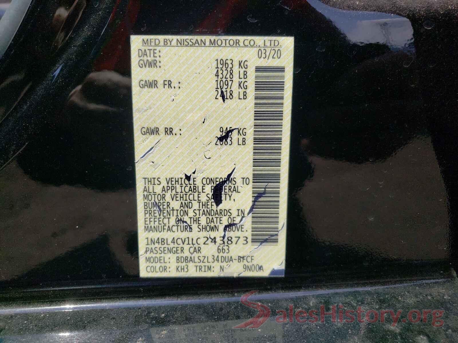 1N4BL4CV1LC243873 2020 NISSAN ALTIMA