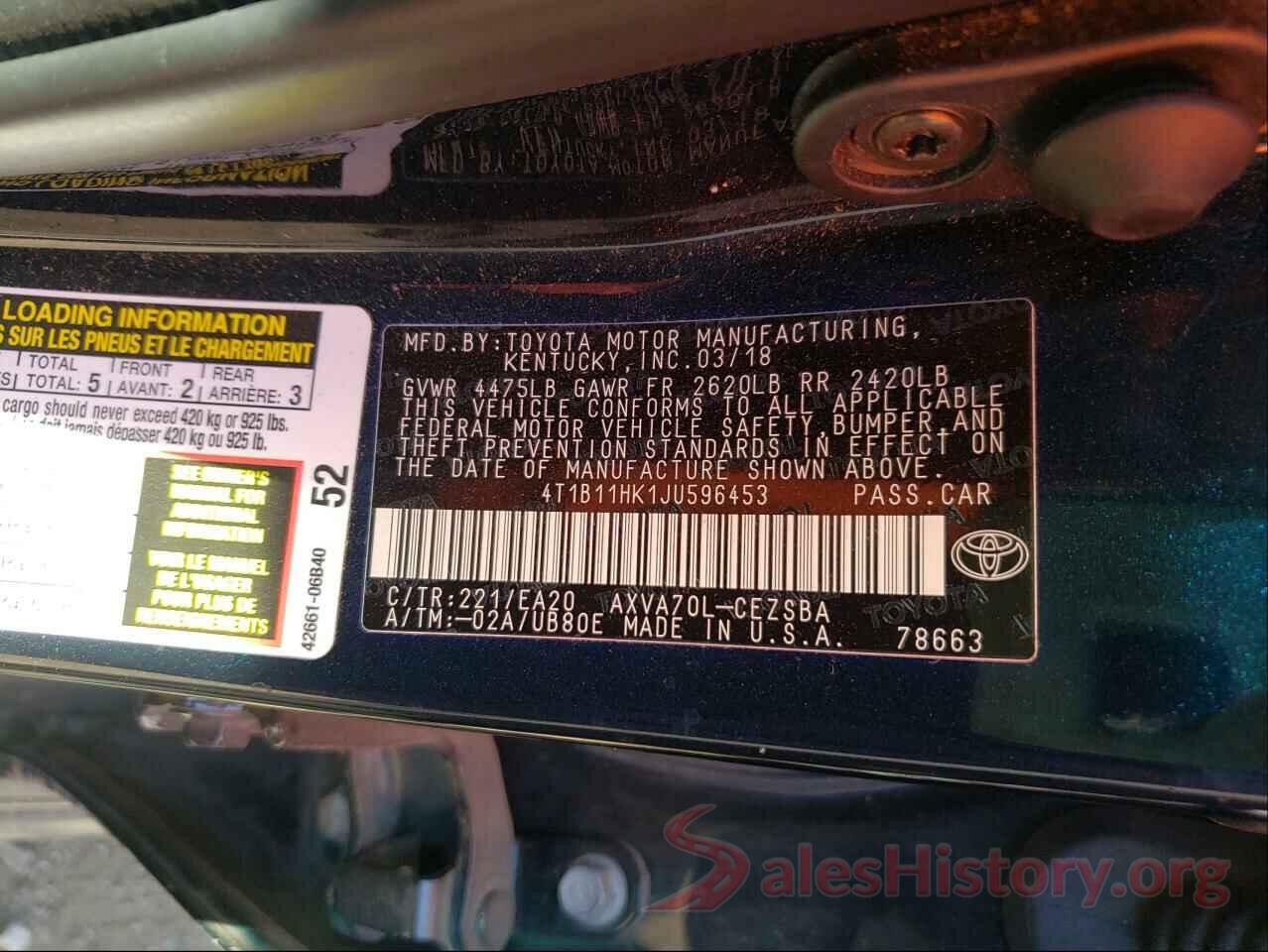 4T1B11HK1JU596453 2018 TOYOTA CAMRY