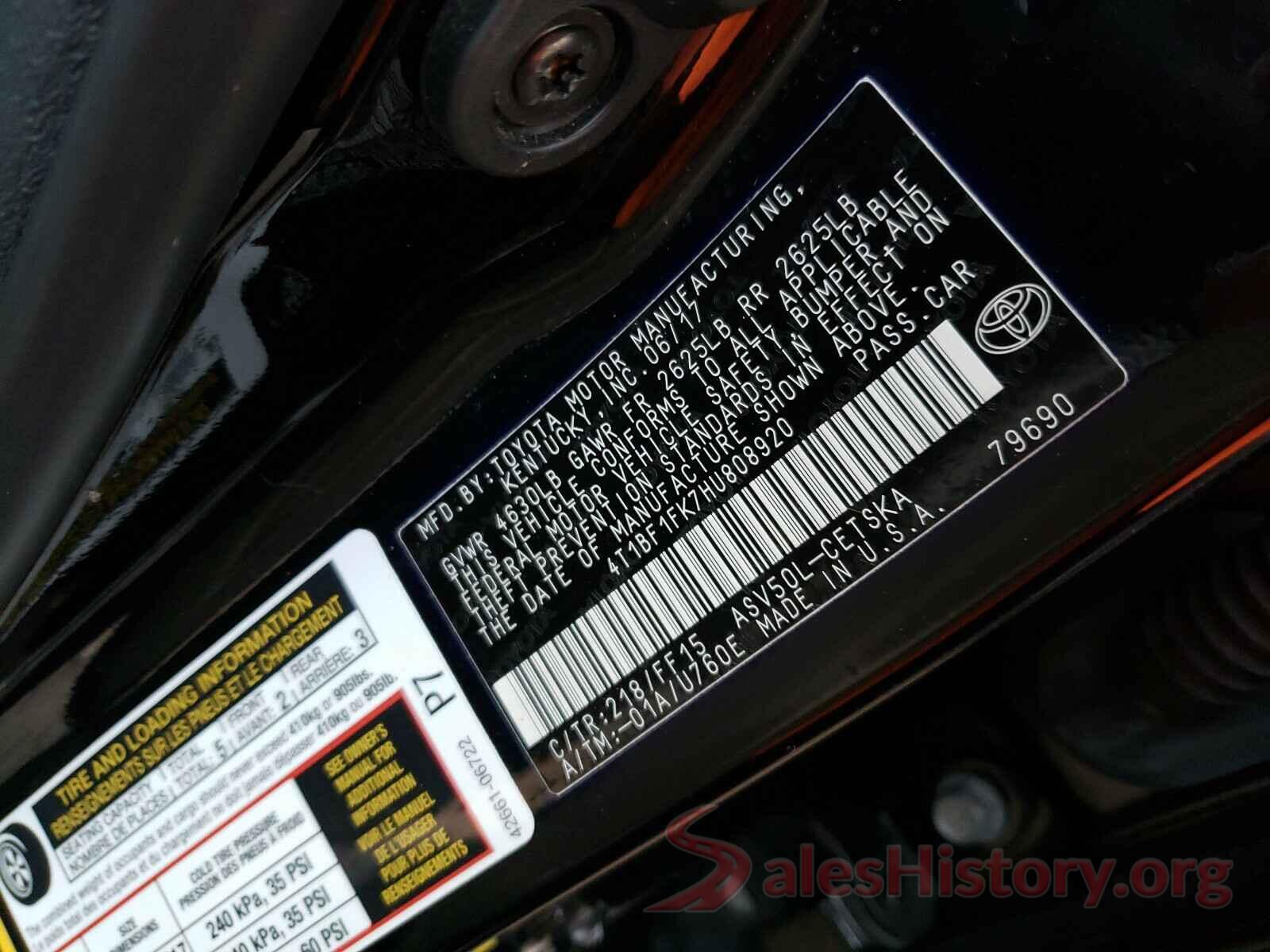 4T1BF1FK7HU808920 2017 TOYOTA CAMRY