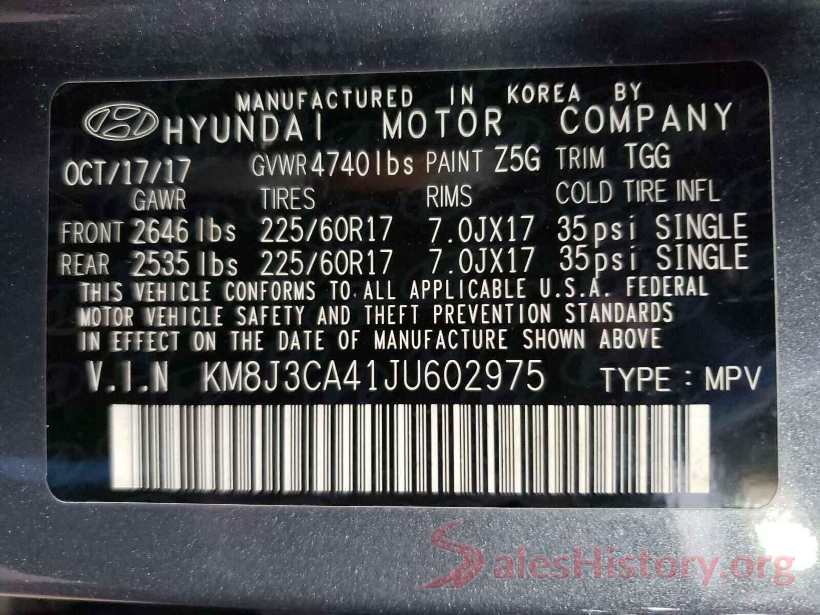 KM8J3CA41JU602975 2018 HYUNDAI TUCSON