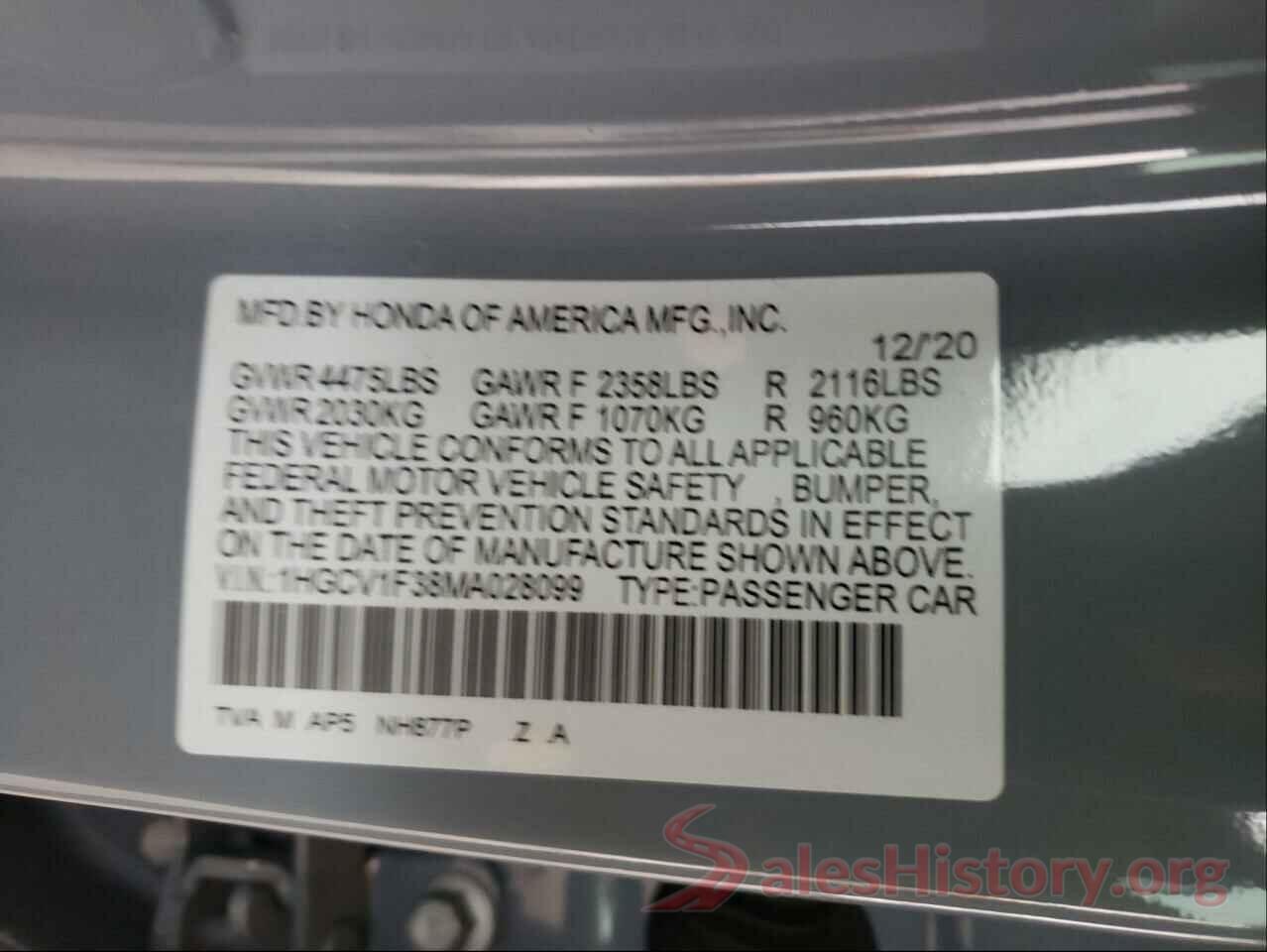 1HGCV1F38MA028099 2021 HONDA ACCORD