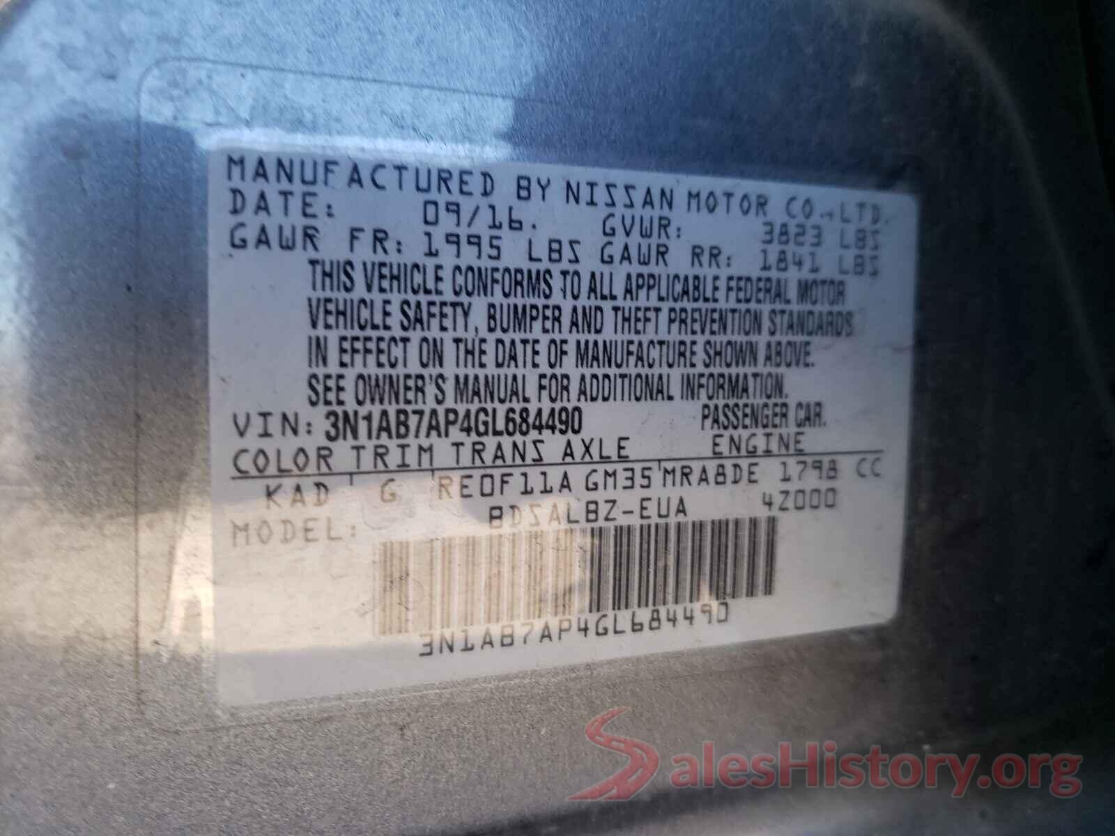 3N1AB7AP4GL684490 2016 NISSAN SENTRA