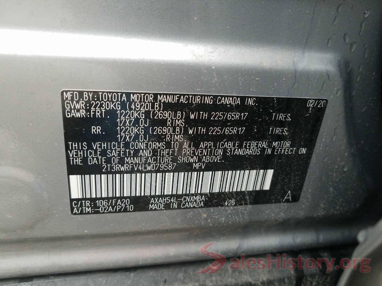 2T3RWRFV4LW079587 2020 TOYOTA RAV4