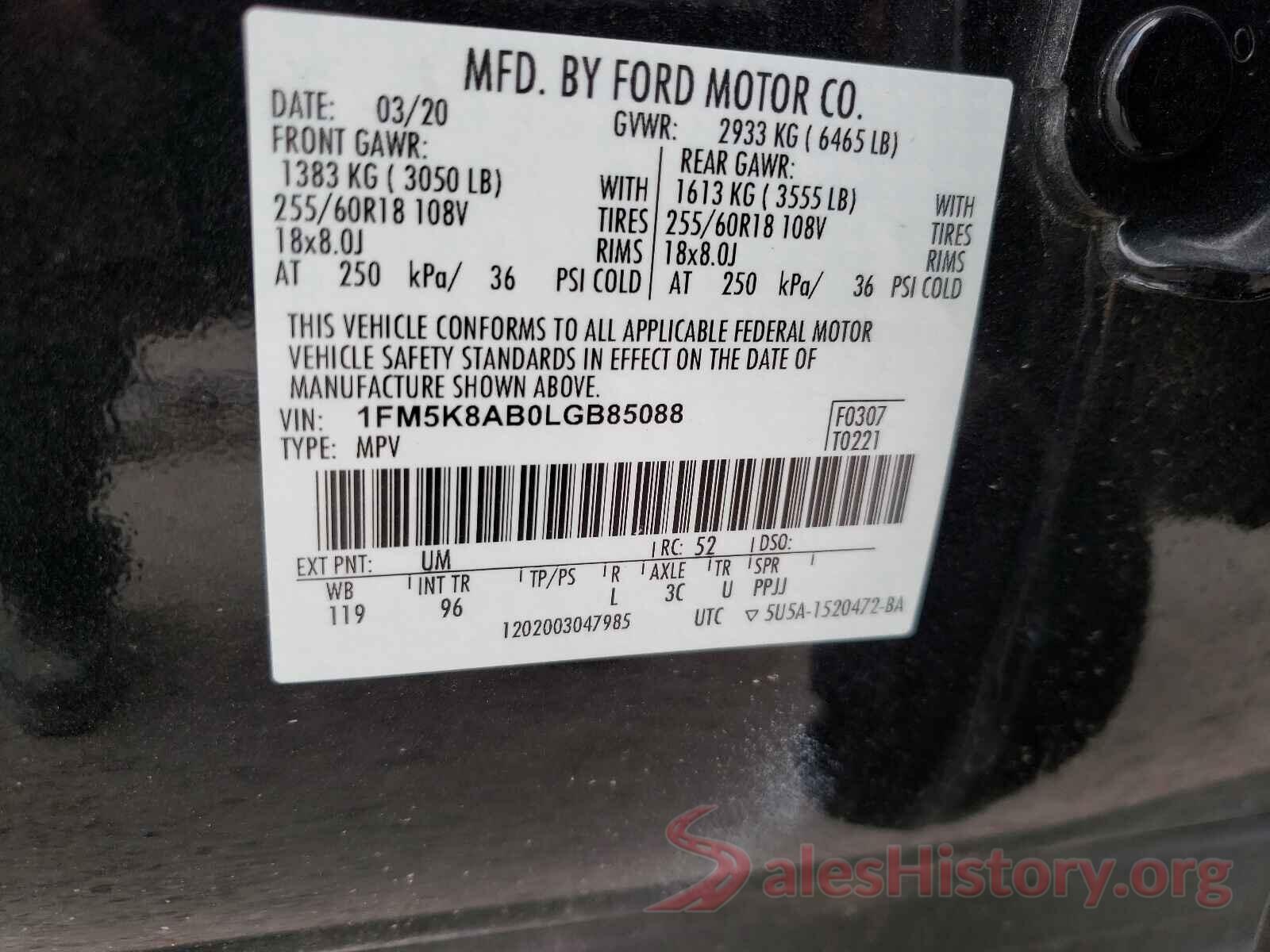 1FM5K8AB0LGB85088 2020 FORD EXPLORER