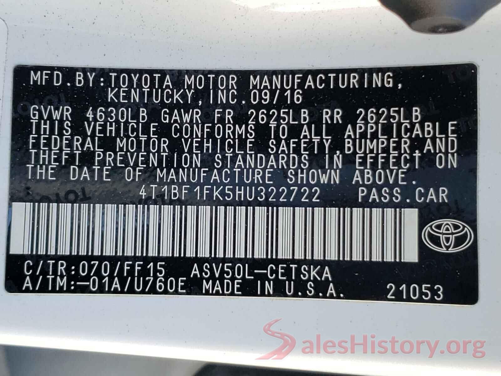 4T1BF1FK5HU322722 2017 TOYOTA CAMRY