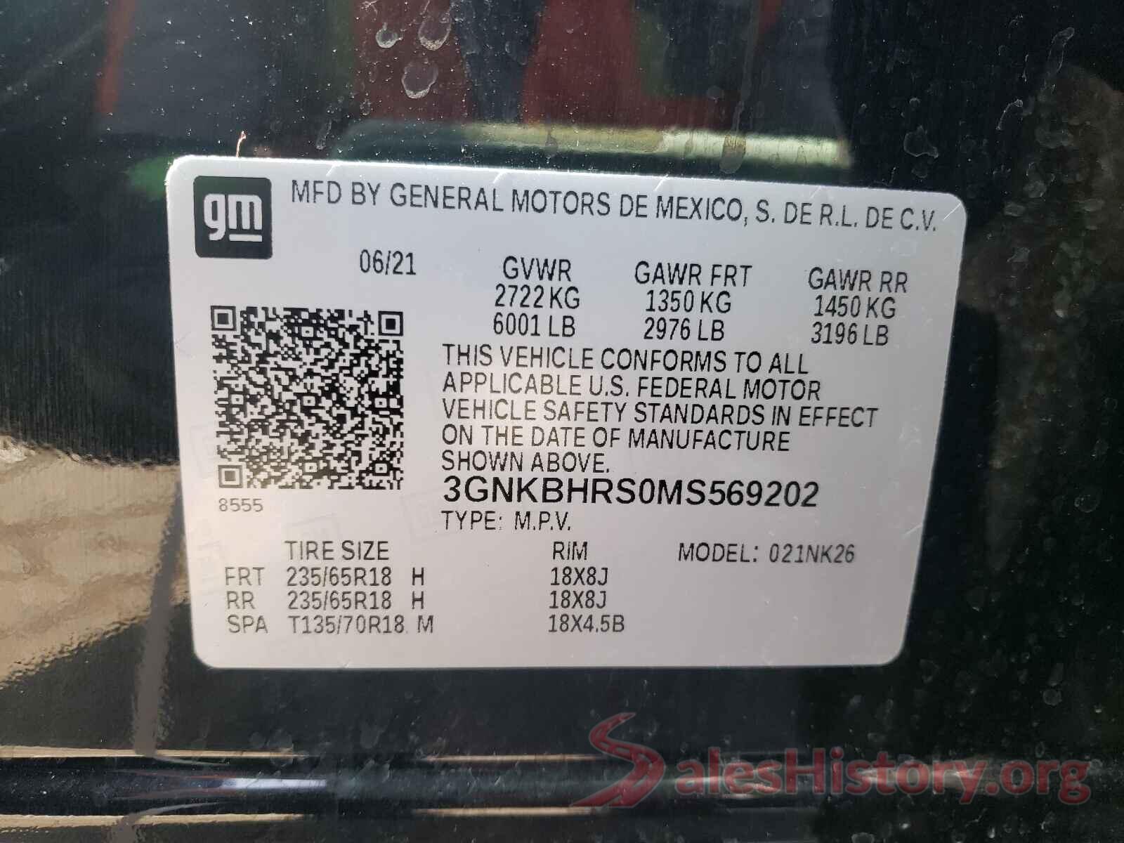 3GNKBHRS0MS569202 2021 CHEVROLET BLAZER