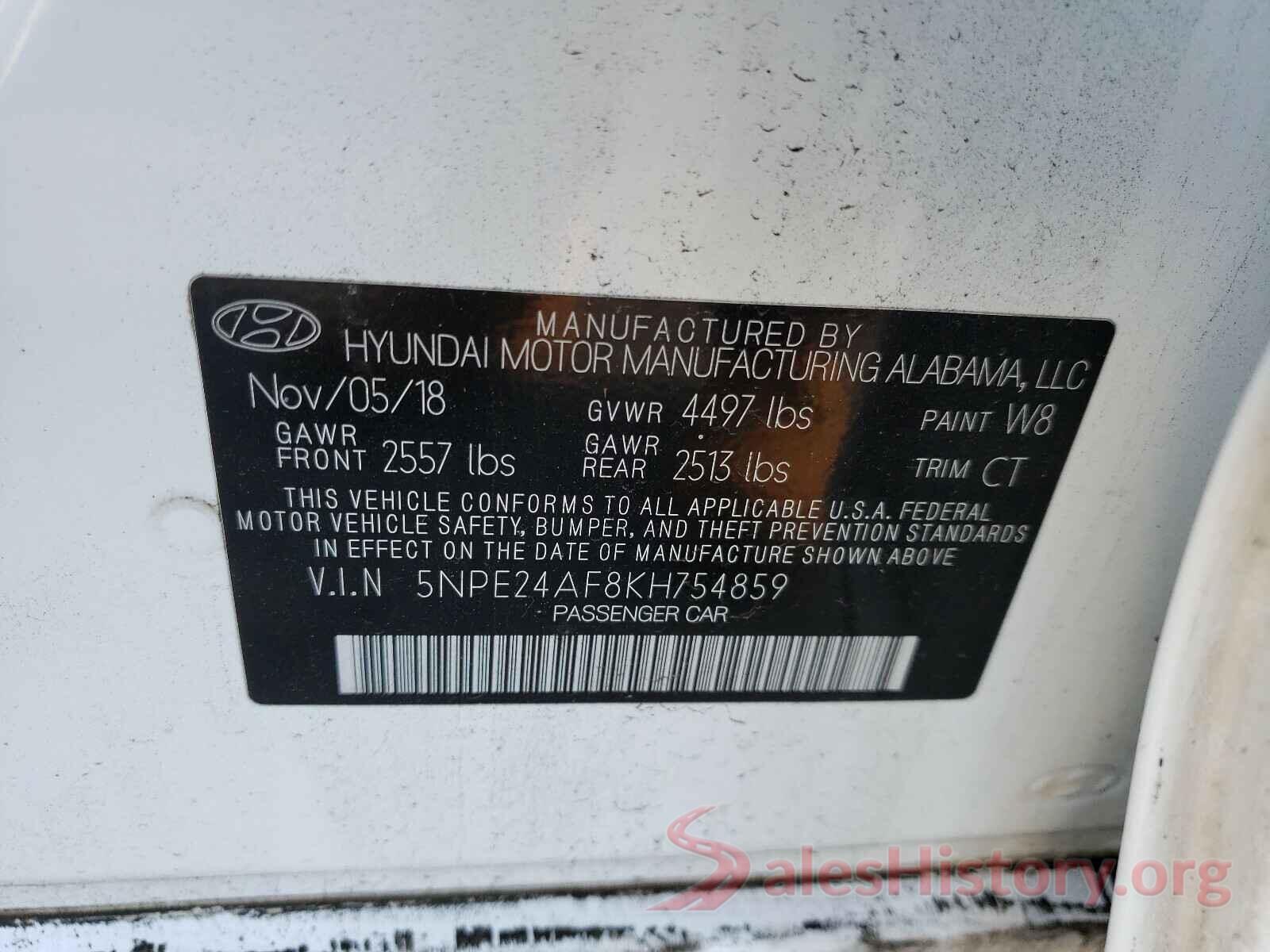 5NPE24AF8KH754859 2019 HYUNDAI SONATA