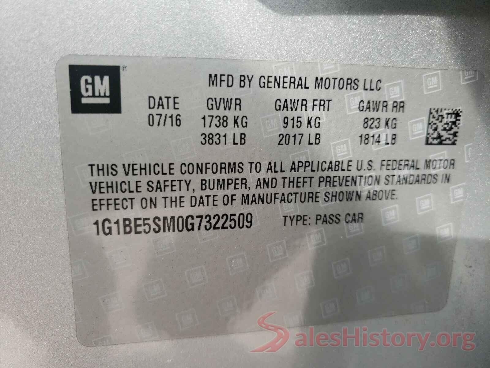 1G1BE5SM0G7322509 2016 CHEVROLET CRUZE