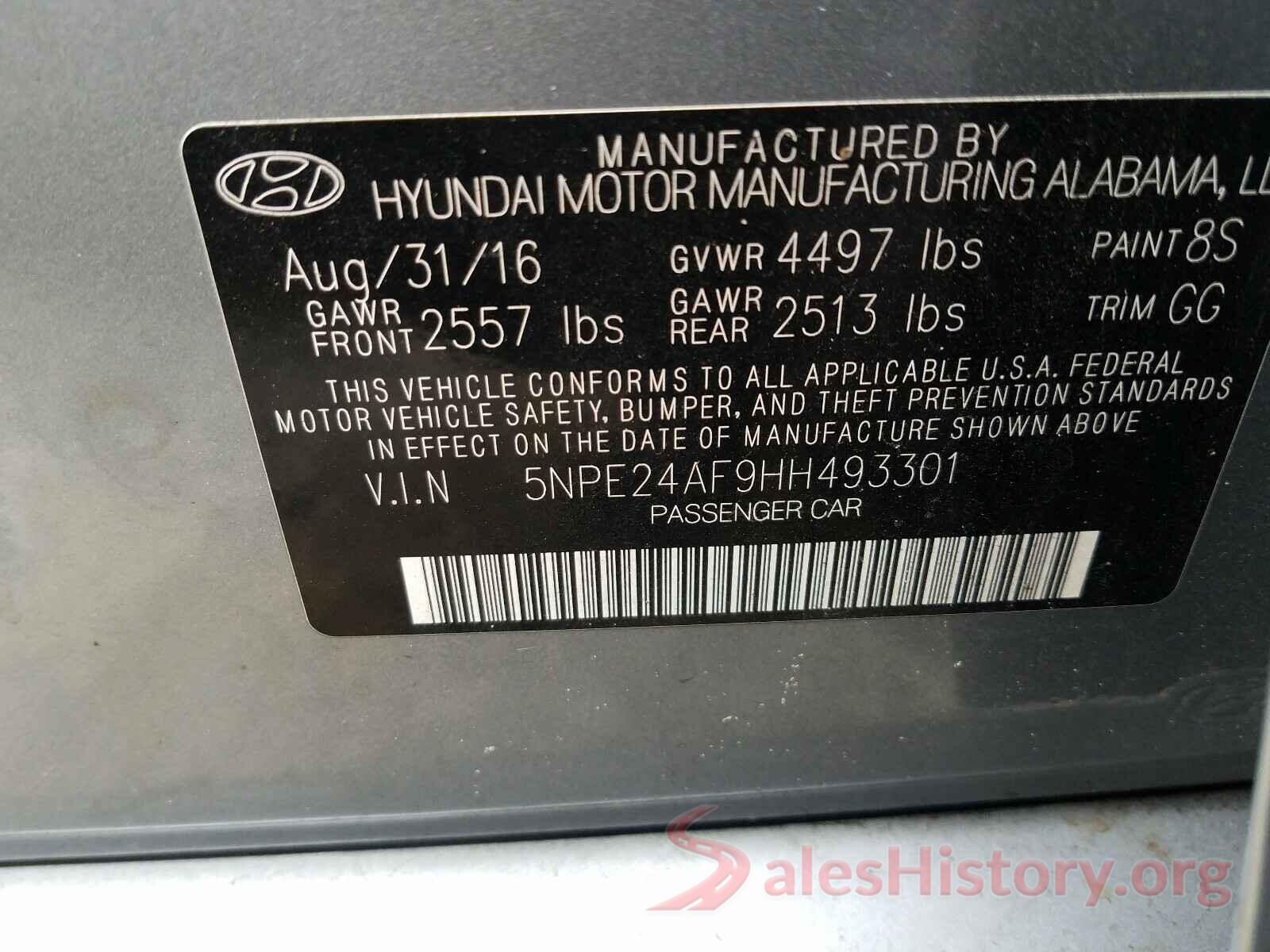 5NPE24AF9HH493301 2017 HYUNDAI SONATA