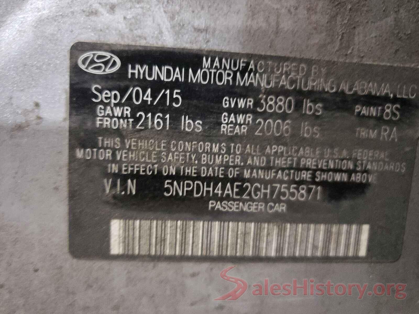 5NPDH4AE2GH755871 2016 HYUNDAI ELANTRA