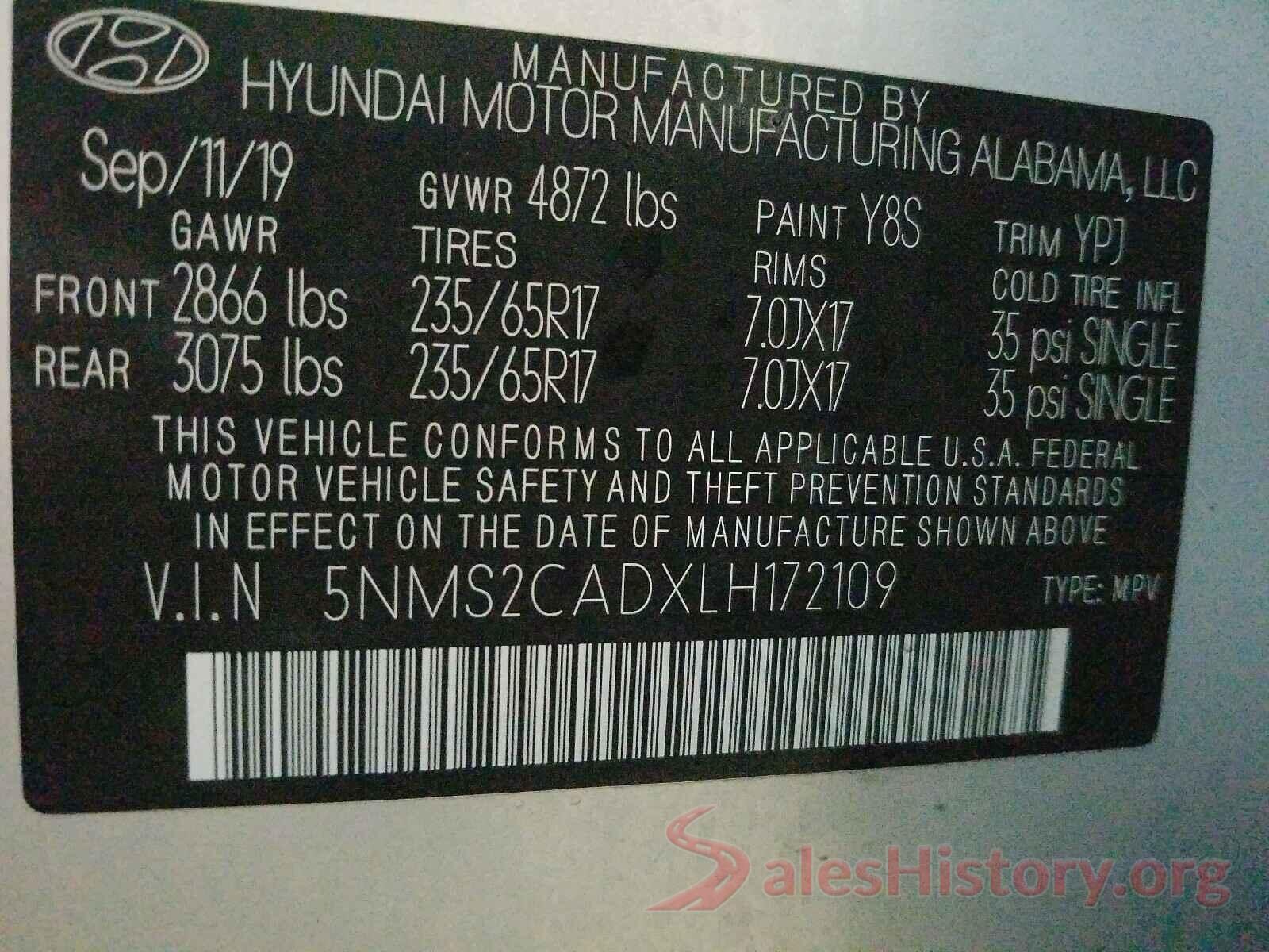 5NMS2CADXLH172109 2020 HYUNDAI SANTA FE