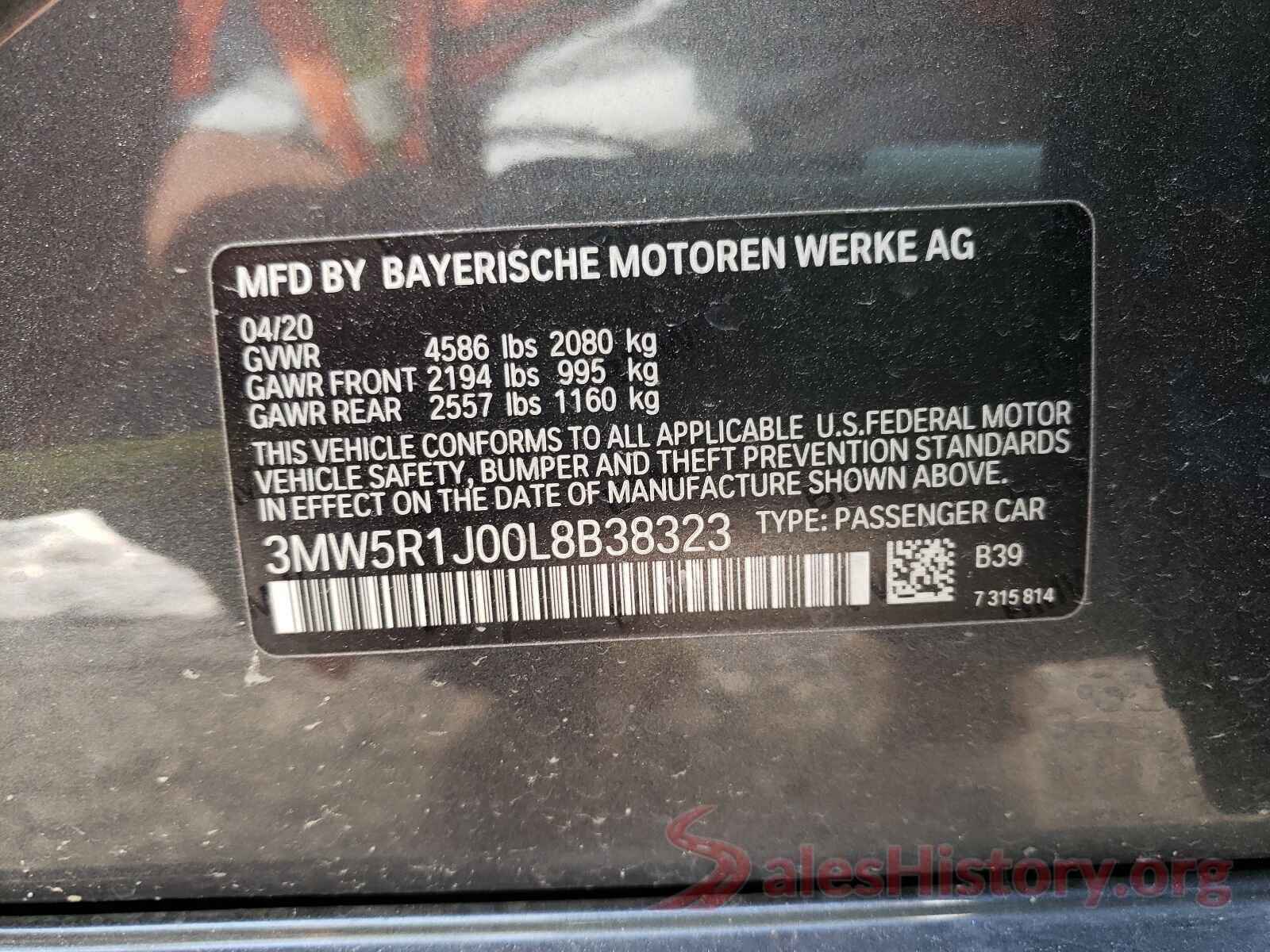 3MW5R1J00L8B38323 2020 BMW 3 SERIES