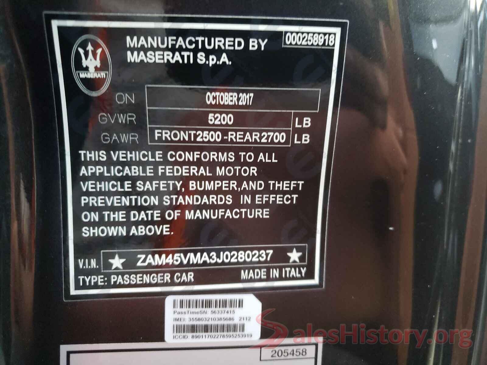 ZAM45VMA3J0280237 2018 MASERATI ALL MODELS