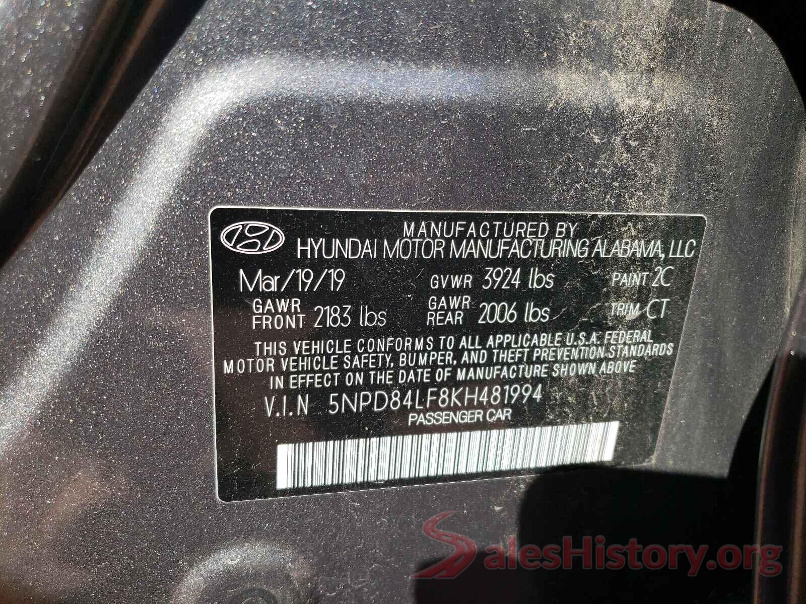 5NPD84LF8KH481994 2019 HYUNDAI ELANTRA