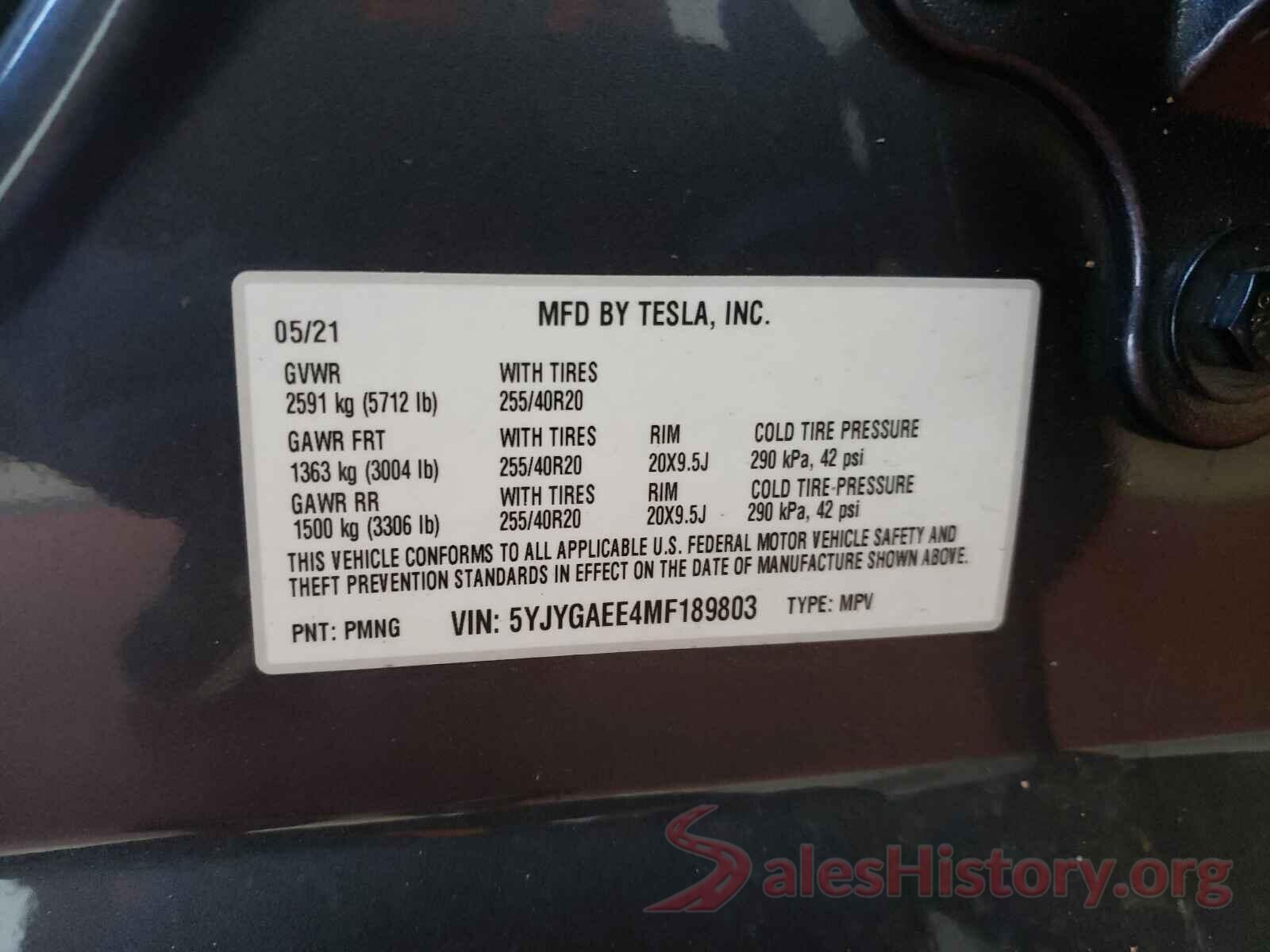 5YJYGAEE4MF189803 2021 TESLA MODEL Y