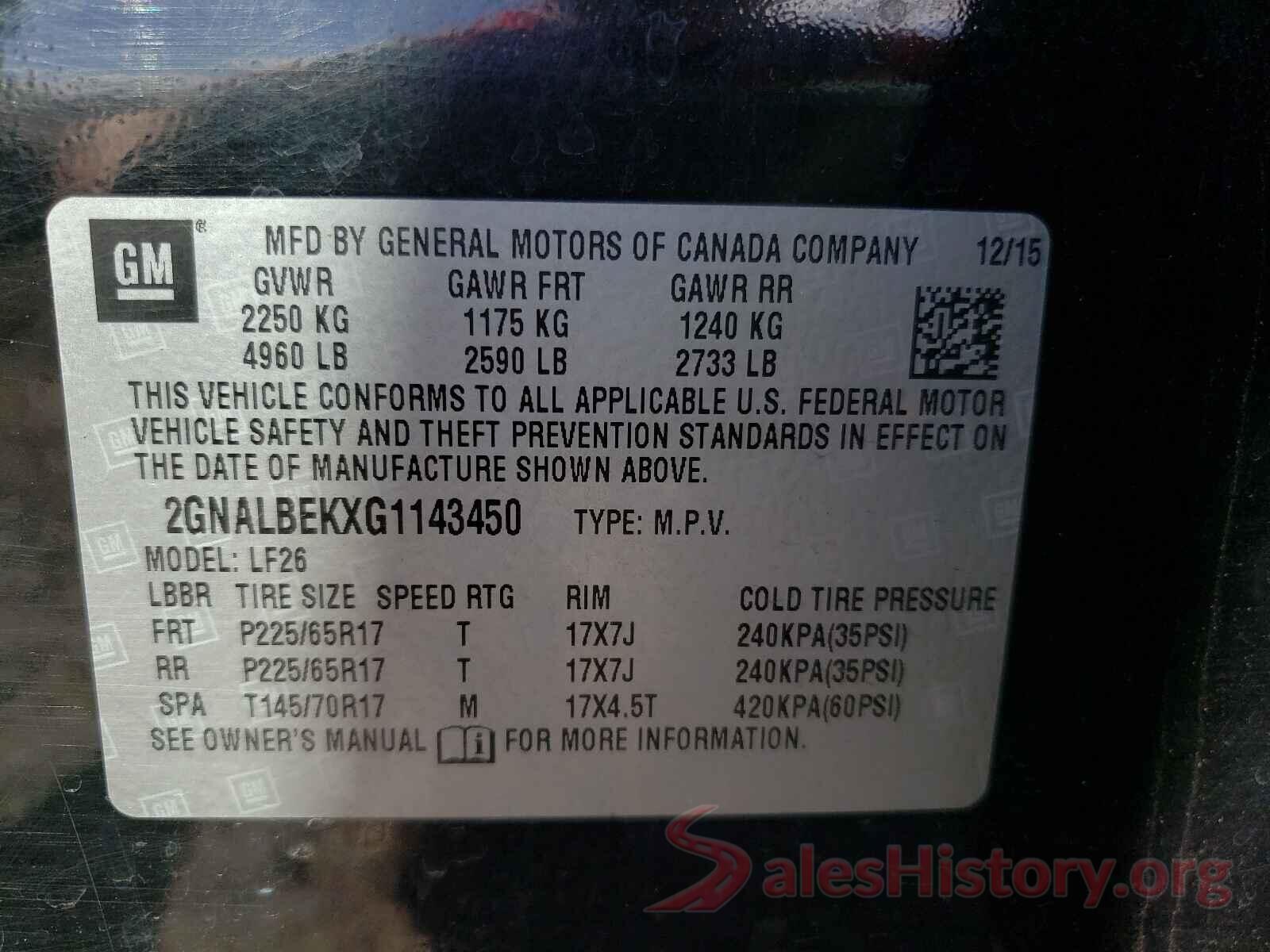 2GNALBEKXG1143450 2016 CHEVROLET EQUINOX