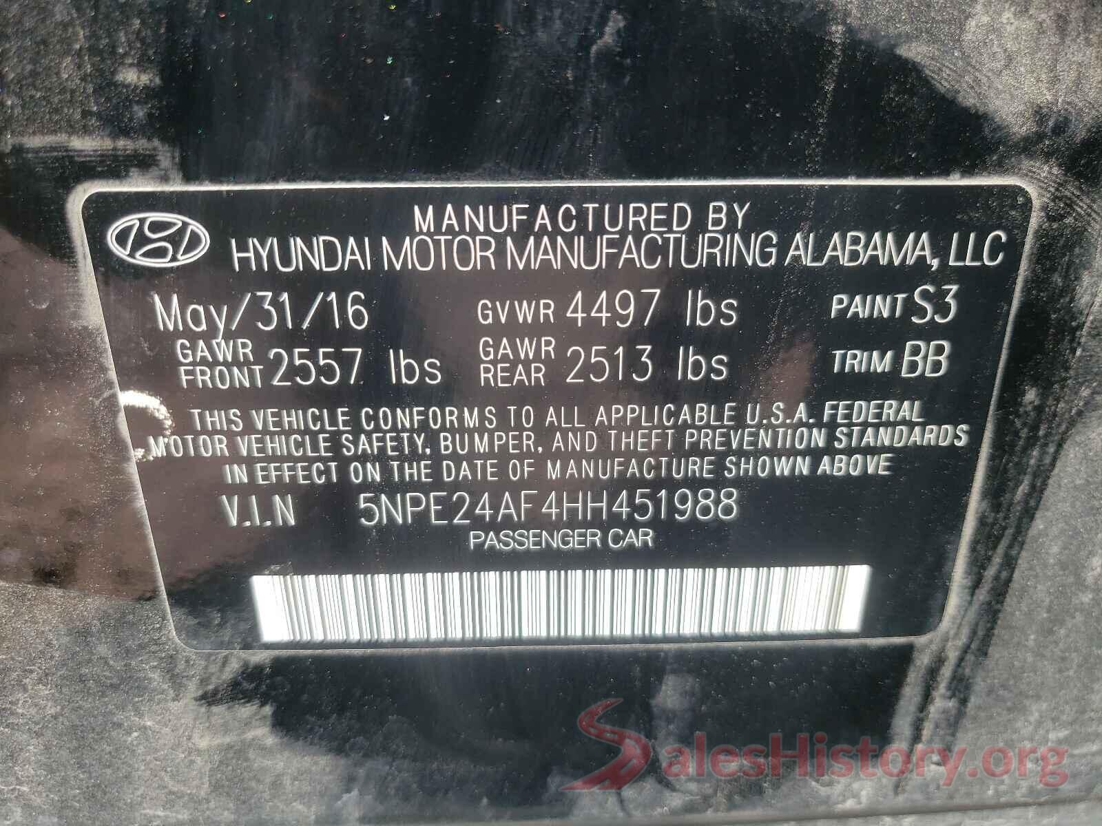 5NPE24AF4HH451988 2017 HYUNDAI SONATA