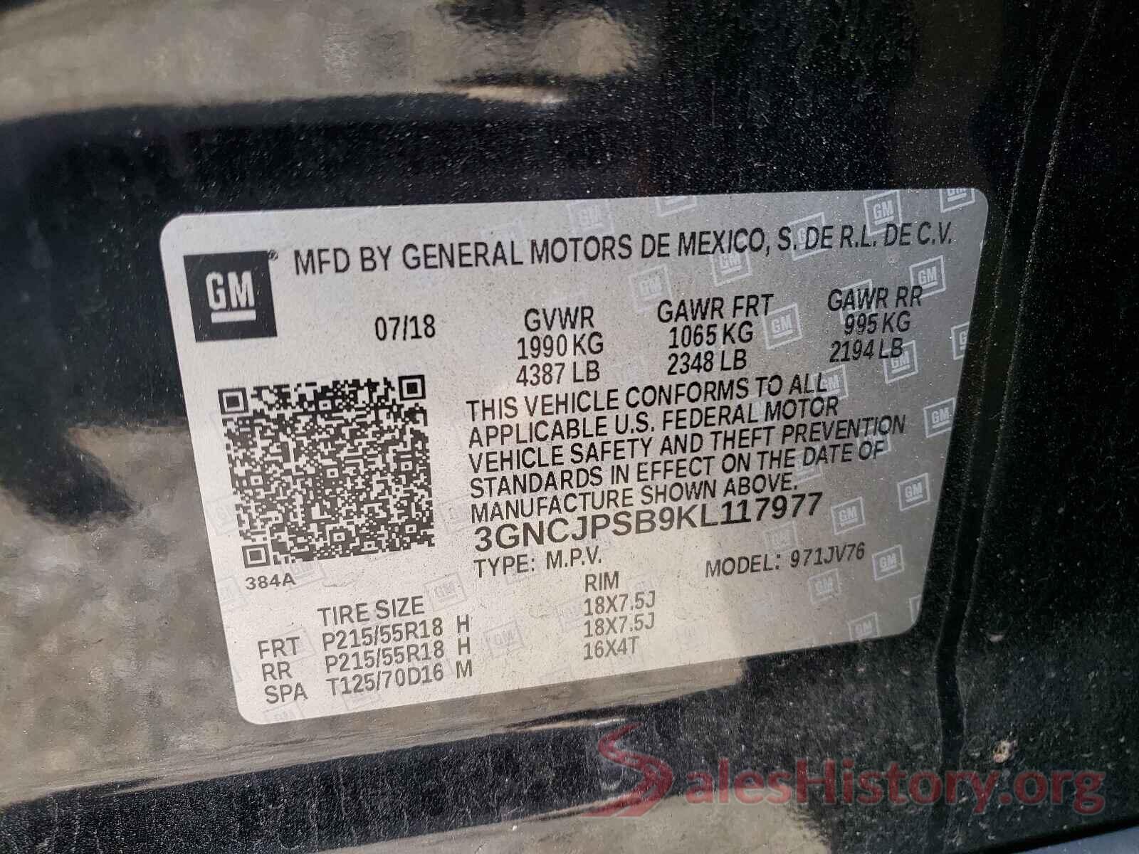 3GNCJPSB9KL117977 2019 CHEVROLET TRAX