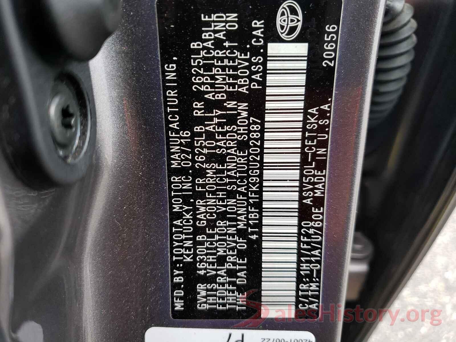 4T1BF1FK9GU202887 2016 TOYOTA CAMRY