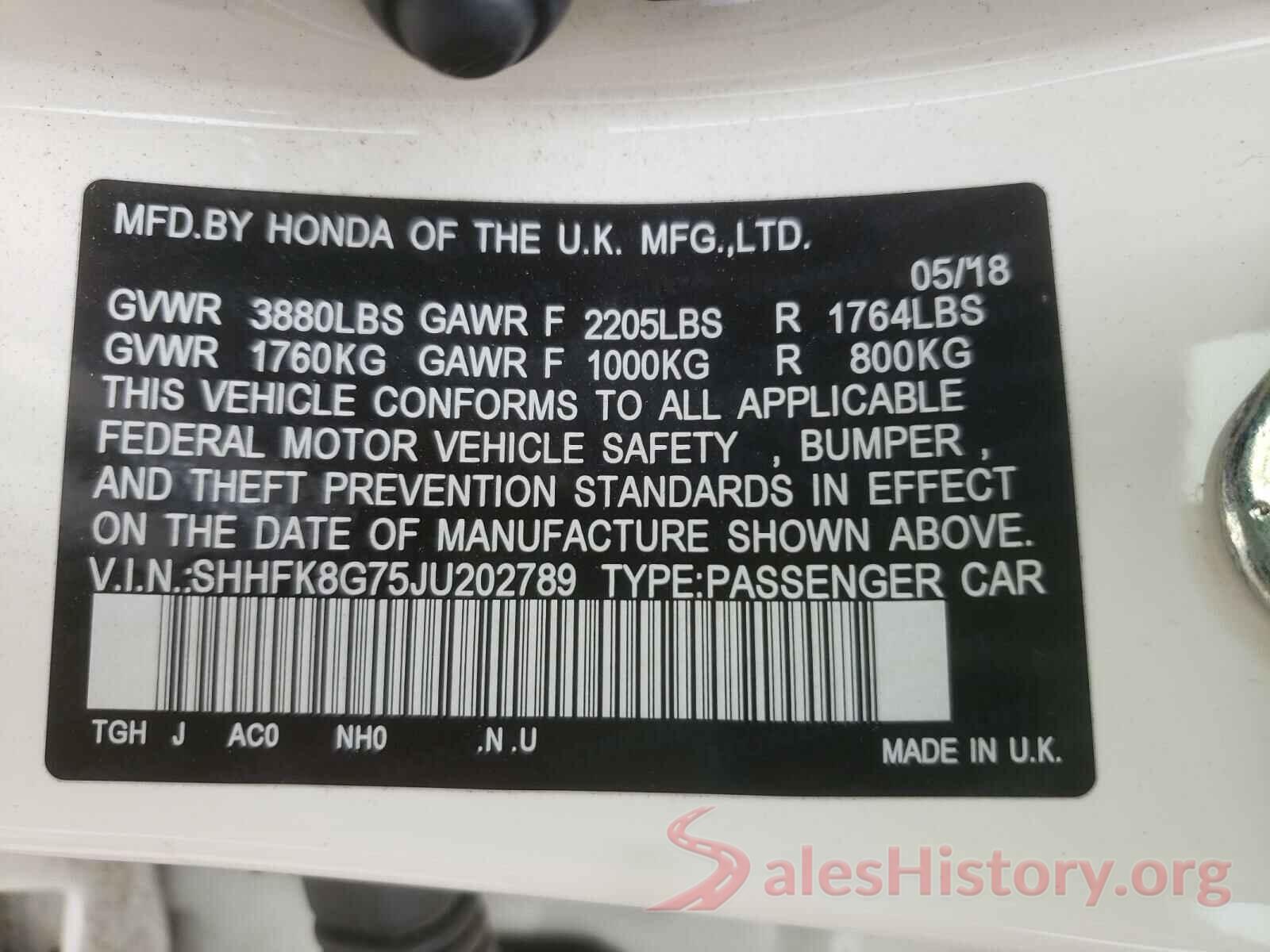 SHHFK8G75JU202789 2018 HONDA CIVIC