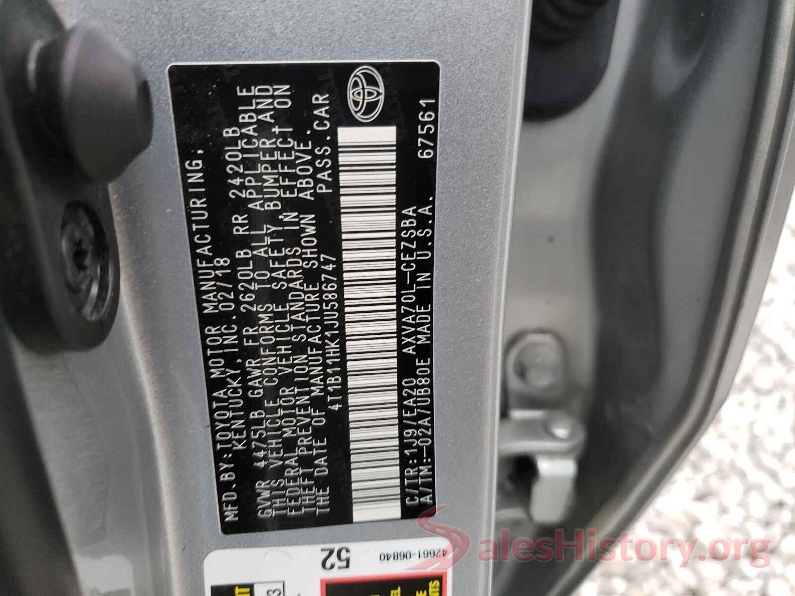 4T1B11HK1JU586747 2018 TOYOTA CAMRY