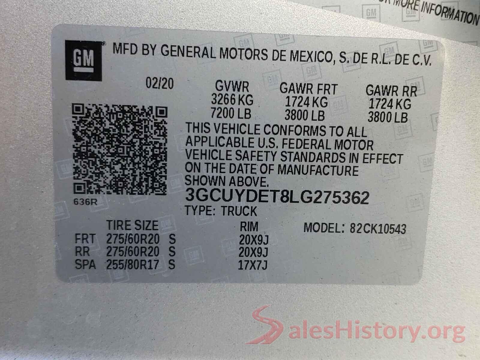 3GCUYDET8LG275362 2020 CHEVROLET SILVERADO