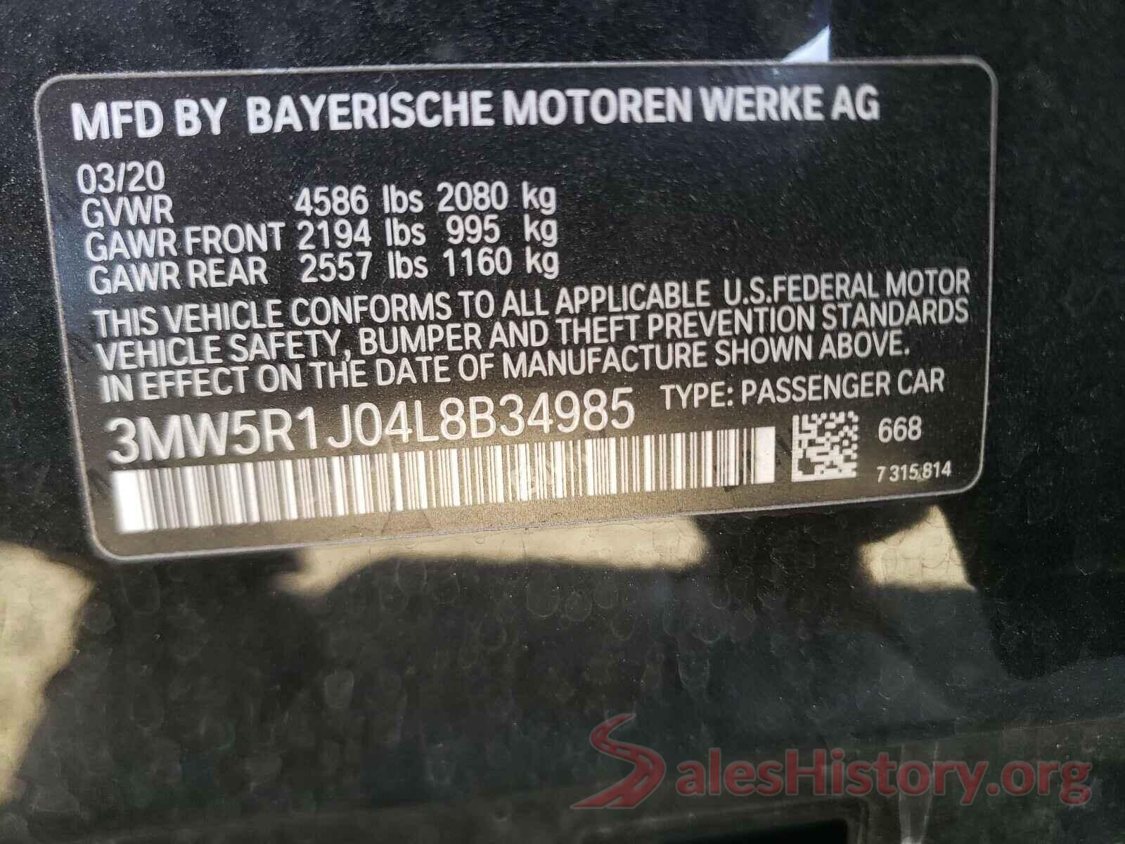 3MW5R1J04L8B34985 2020 BMW 3 SERIES