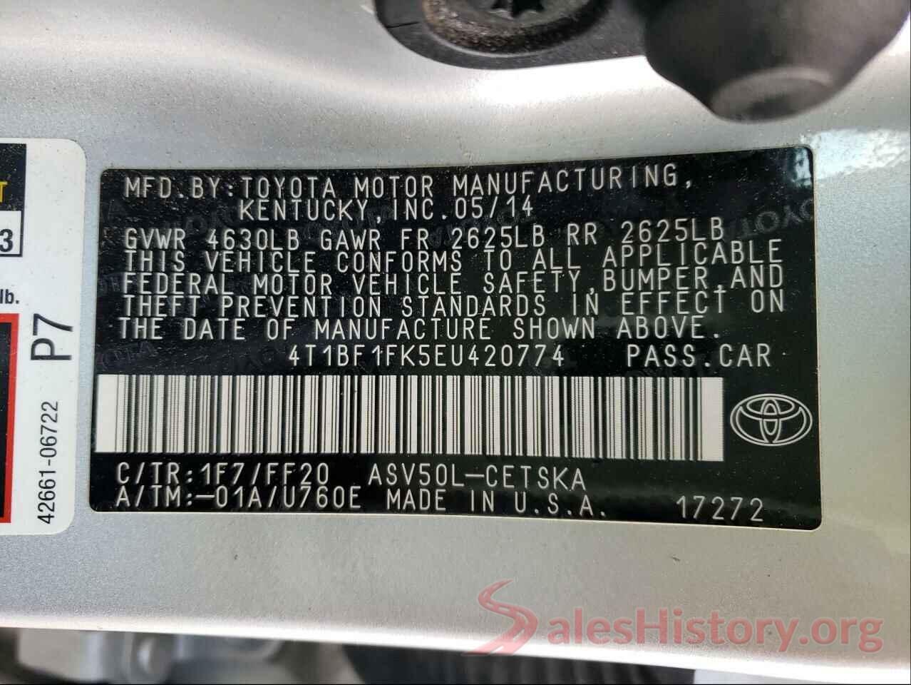 4T1BF1FK5EU420774 2014 TOYOTA CAMRY