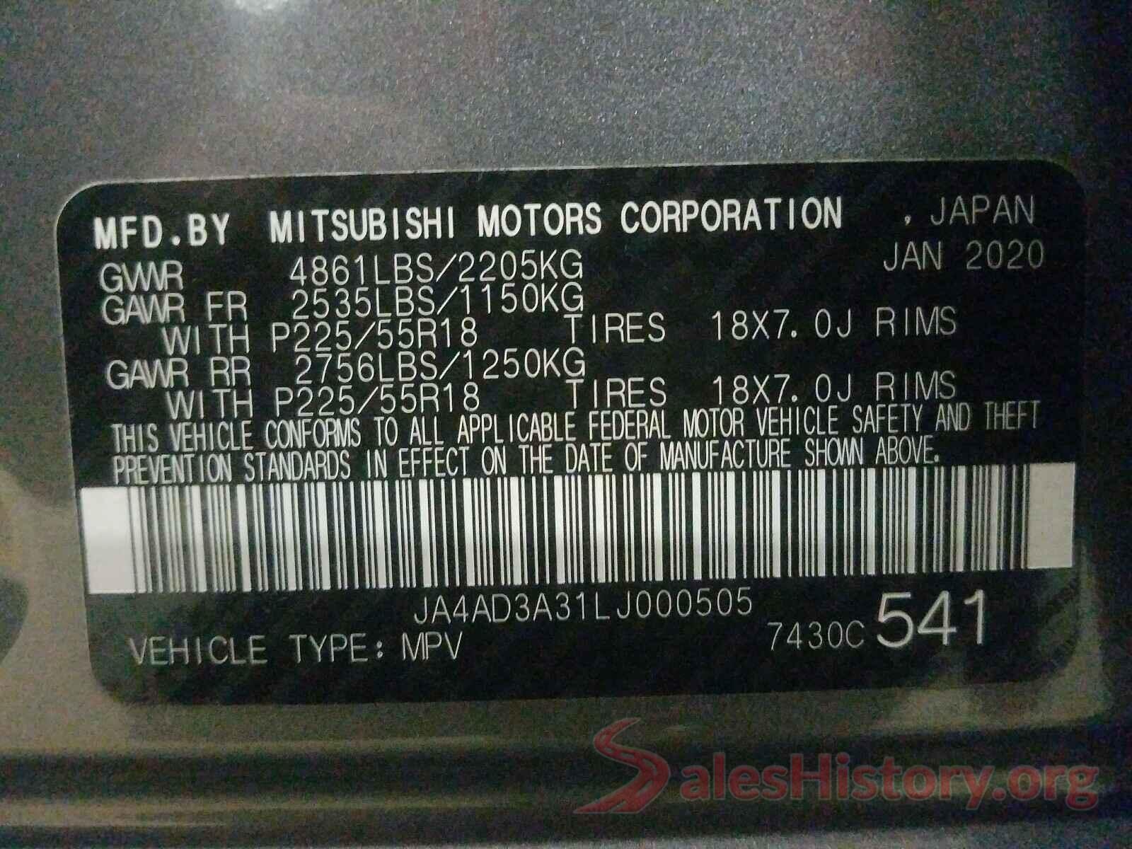 JA4AD3A31LJ000505 2020 MITSUBISHI OUTLANDER