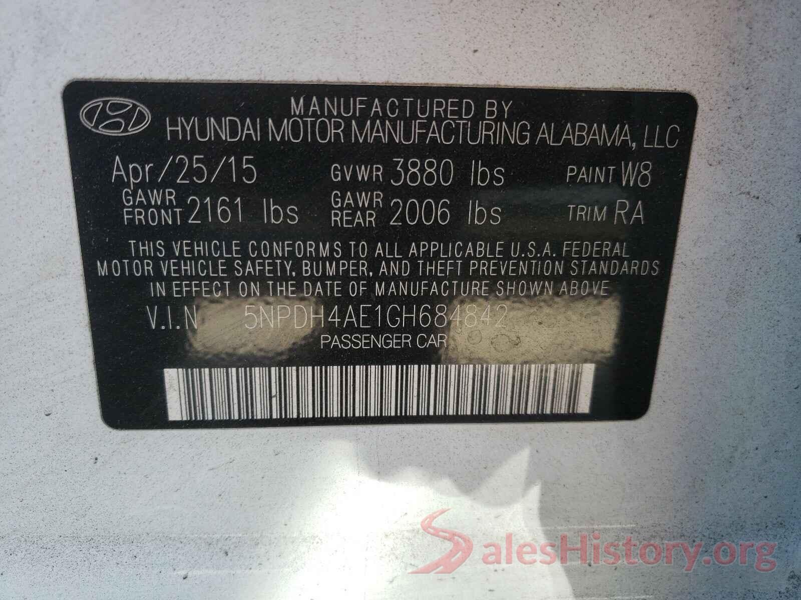 5NPDH4AE1GH684842 2016 HYUNDAI ELANTRA