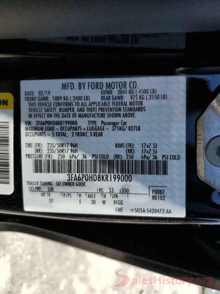 3FA6P0HD8KR199000 2019 FORD FUSION