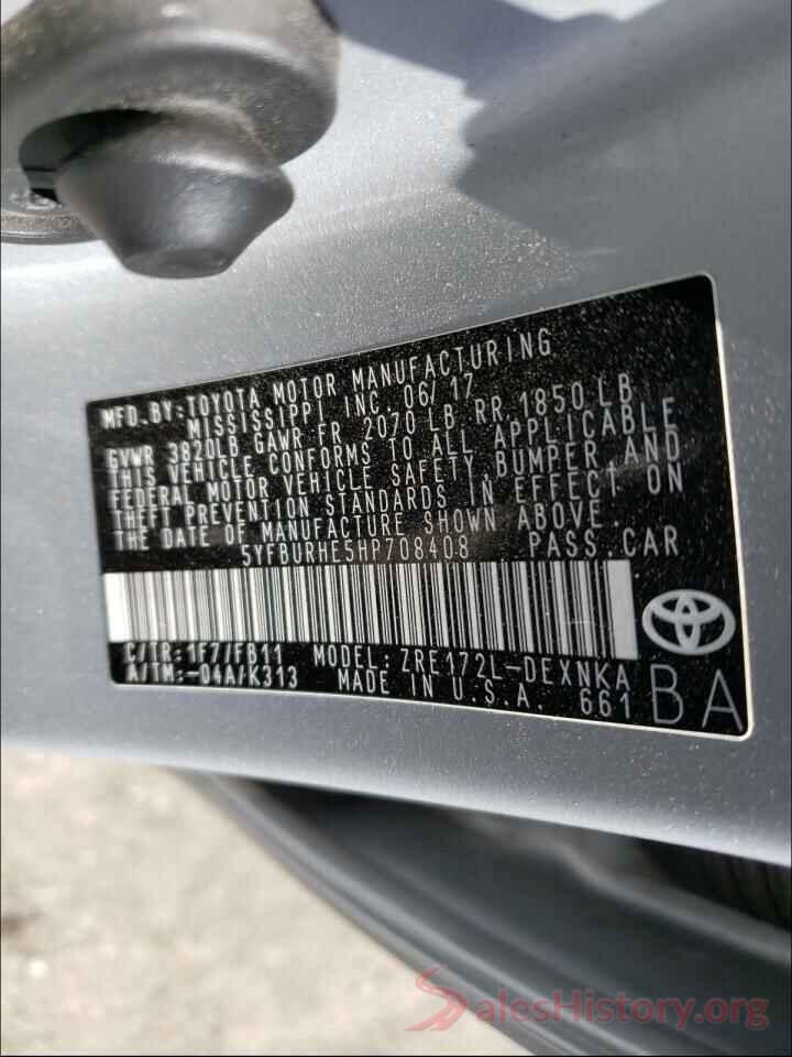 5YFBURHE5HP708408 2017 TOYOTA COROLLA