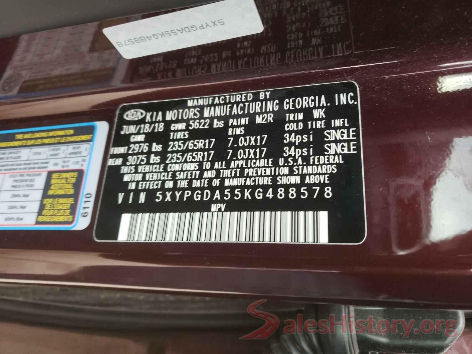 5XYPGDA55KG488578 2019 KIA SORENTO