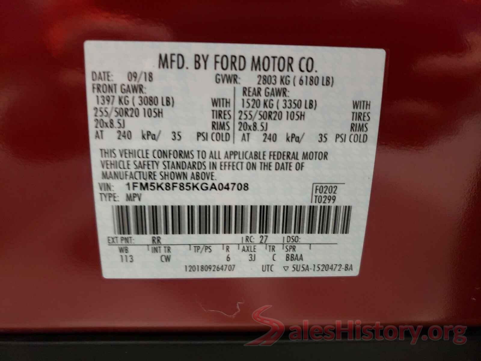 1FM5K8F85KGA04708 2019 FORD EXPLORER