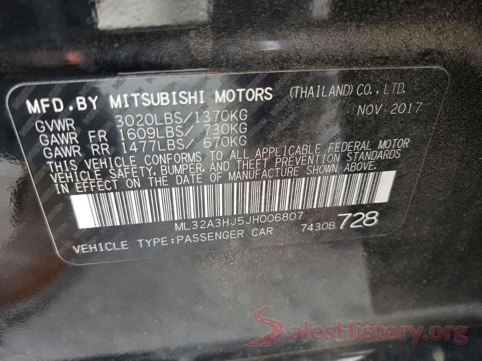 ML32A3HJ5JH006807 2018 MITSUBISHI MIRAGE