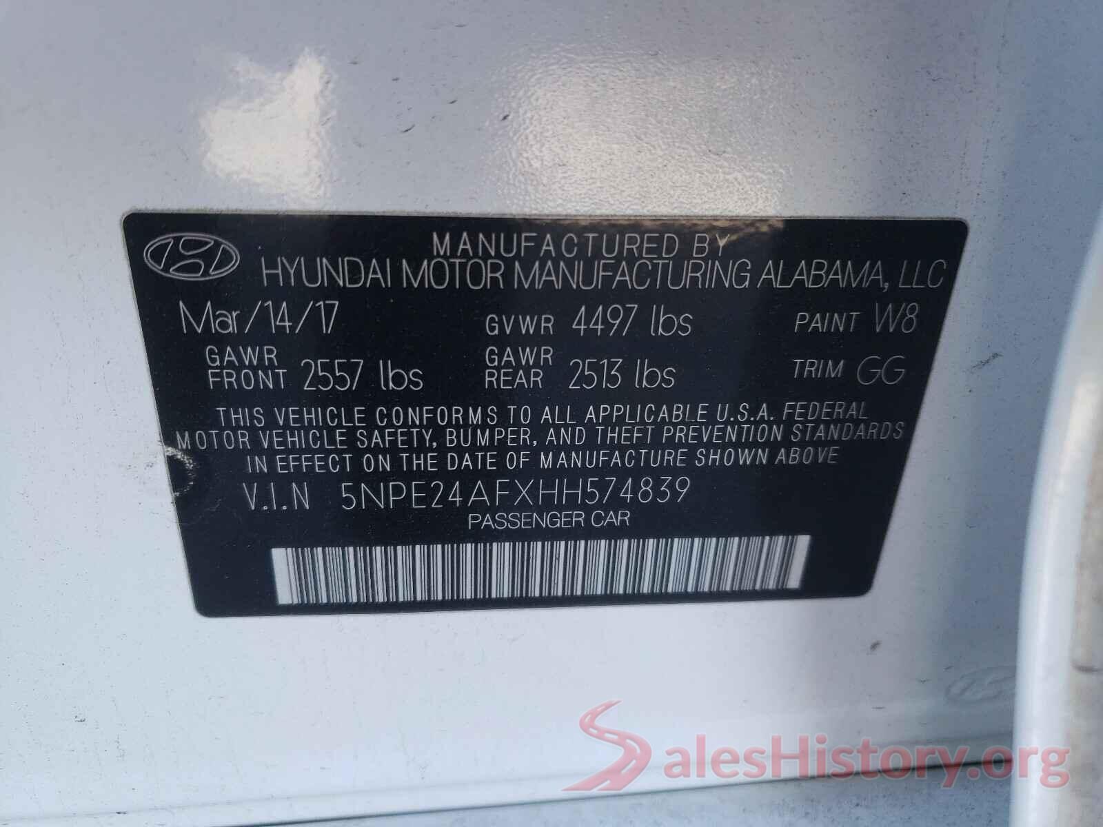 5NPE24AFXHH574839 2017 HYUNDAI SONATA