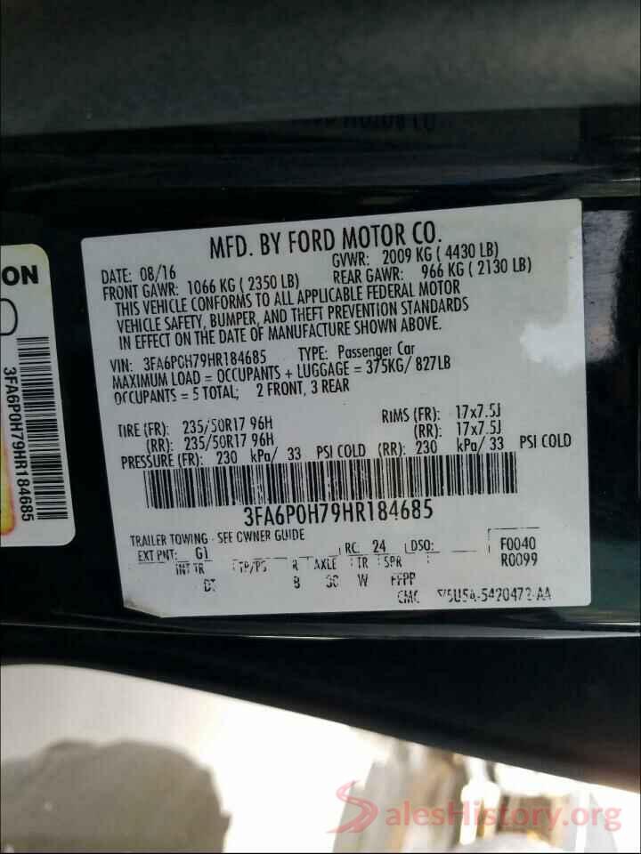 3FA6P0H79HR184685 2017 FORD FUSION